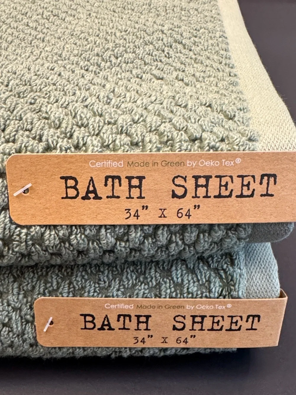 2pc ECOEXISTENCE Bamboo  Zero Twist Loops Bath Sheet Towel Set - Oil Green